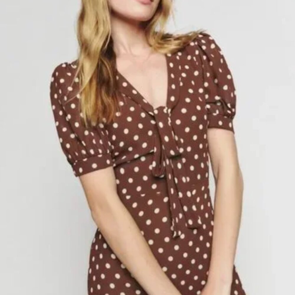 Reformation Reeds Dress in Brown Polka Dot